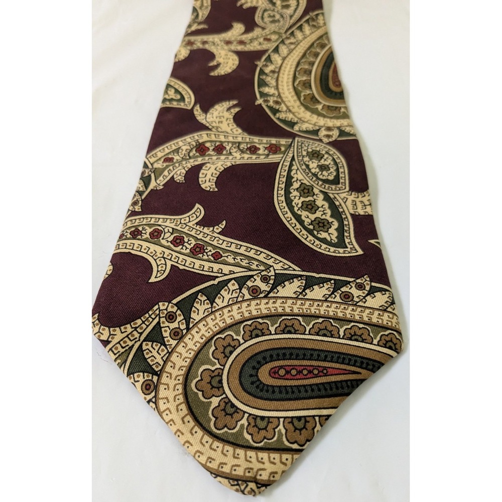 Claiborne Vintage Burgundy Ornate Oversized Paisley Silk Tie USA Made 56x3.75